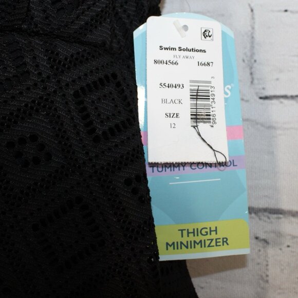 Swim Solutions Fly Away Black Slimming Crochet One Piece Swimsuit Size 12 NWT - Picture 5 of 9